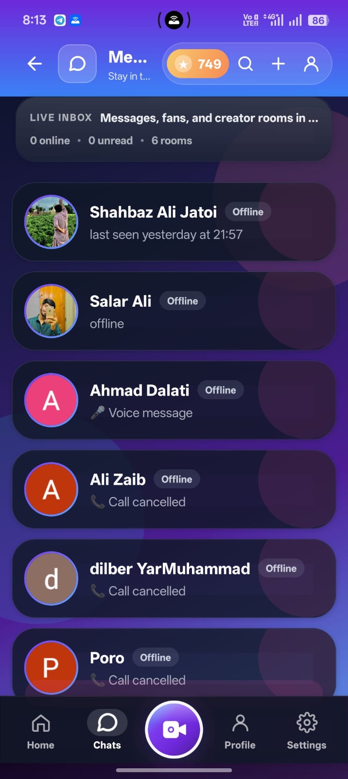VigoLive chat list screen
