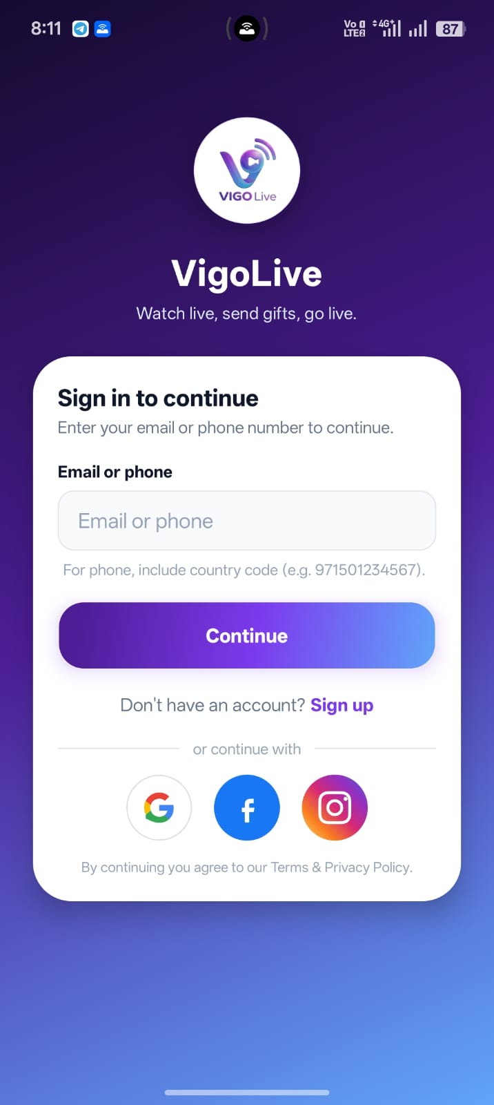 VigoLive direct message screen with voice note